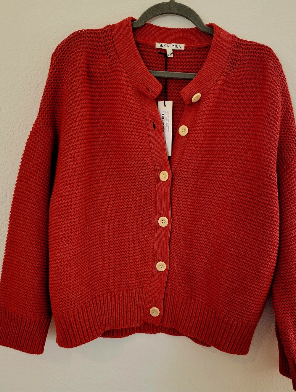 ALEX MILL Red Button-Front Textured Knit Cardigan NWT XL